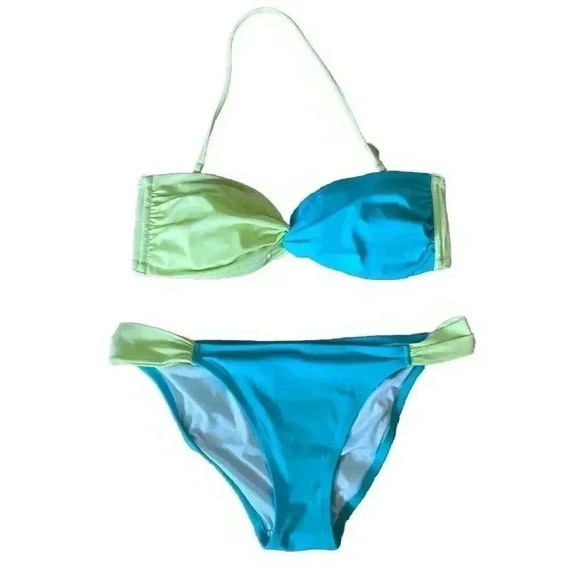 Women's VICTORIA'S SECRET 2 Pc Twisted Bandeau Color Block Halter Bikini Sz S L - Picture 1 of 9